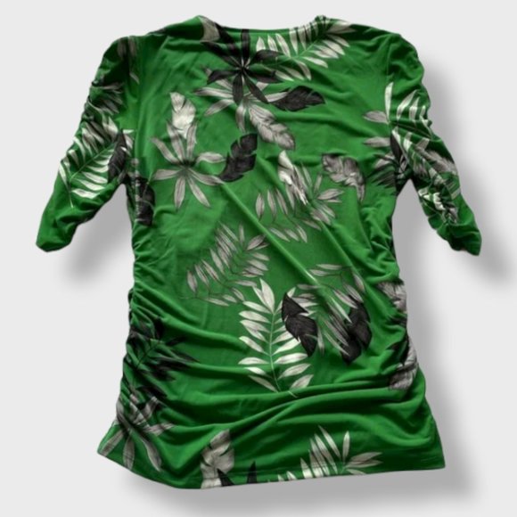 Alfani Womens Botanical-Print Top Ruched Sleeves and Sides, Petite Medium - Picture 2 of 3